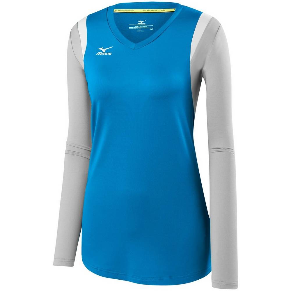 Mizuno Women's Balboa 5.0 Long Sleeve Volleyball Jersey Blue/Silver (440645-HLC)